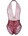 ADOME Women One Piece Lingerie Lace Teddy V Neck Bodysuits Halter Babydoll, Style 1-Dark Red, Medium