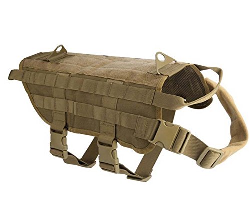 Tactical Military K9 MOLLE Service Dog Harness Police German Shepherd Vest S-XL (M, Khaki)