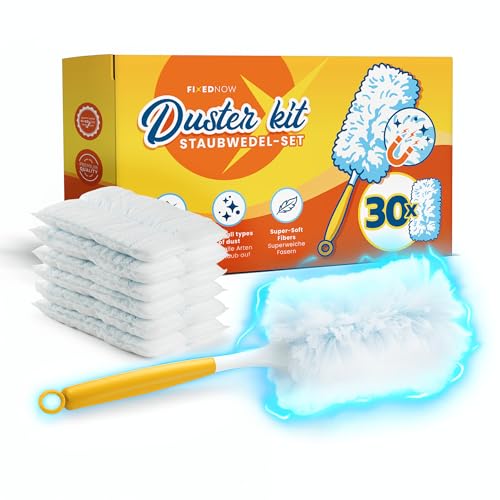 FixedNow XXL Swiffer Compatible Duster Feather Kit 30 Replacement Cloths | Duster Kit with Handle for Dry Cleaning | Wiper Refill for Home and Car
