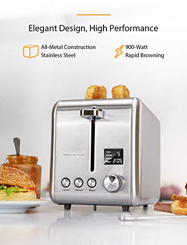 Toaster 2 Slice, Willsence Stainless Steel Bagel Toaster with Extra Wide Slots, LCD Display with 9 Bread Shade Settings and 6 Pre-set Programs (Defrost/Reheat/Cancel/Timer), Removable Crumb Tray, 900W - Thumbnail 4