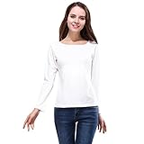 S-ZONE T-Shirt,Tops,For Slim Fit Women,Long Sleeve,Cotton(White,Black,Gray)