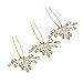 Yean Bridal Hair Pins Set Wedding Rhinestones Bead Hair Pin for Women and Girls (Set of 3) (Gold)