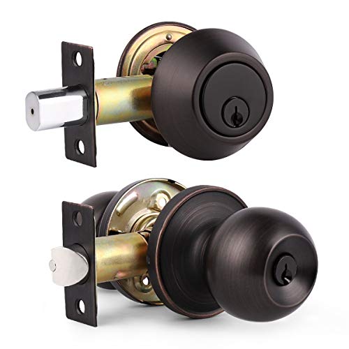 (2 Set) knobelite Keyed Alike Entry Door Knobs and Double Cylinder