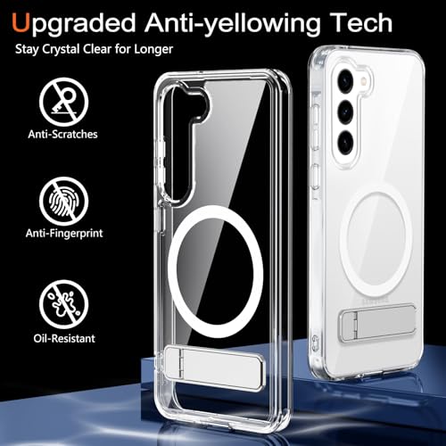 XTCASE Magnetic Case for Samsung Galaxy S23 5G [Compatible with MagSafe], Transparent Case with Adjustable Stand, Shockproof and Scratch Resistant Protection, Clear