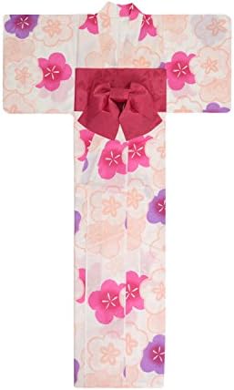 KimonoMode24 Women's Japanese Yukata And Easy Wearing Obi Set/ Plum Blossom Pattern Free Size Pink