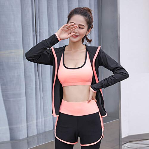 ZETIY Women's Activewear Set 5 Piece Yoga Jogging Workout Clothes Athletic Tracksuits (Large, Orange) - Thumbnail 4
