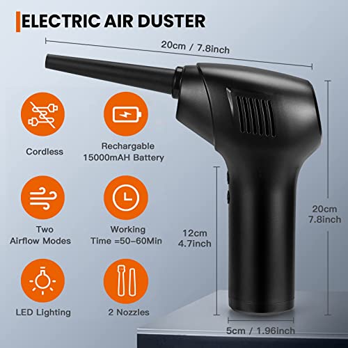 Air Duster Cordless Compressed Electric Duster Computer Cleaning Duster Rechargeable 15000mAh Air Blower 10W Powerful 45000 RPM Replaces Compressed Air Cans for Computer, Keyboard, Car, Pet House