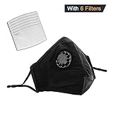 Anti Pollution Mask with Exhaust Valve + 6 FILTERS - Military Grade N95 N99 Carbon Activated, Air, Dust, Smoke Filter - Cotton Washable Respirator Breathing Mask with Adjustable Straps & Nose Bridge.