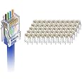 VCE UL Listed RJ45 Connectors Pass Through Cat6 50-Pack, Ethernet Crimp Modular Plug for Cat6/Cat5/Cat5e UTP Solid & Stranded