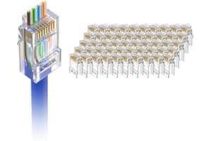 VCE UL Listed RJ45 Connectors Pass Through Cat6 50-Pack, Ethernet Crimp Modular Plug for Cat6/Cat5/Cat5e UTP Solid & Stranded