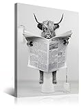 Funny Highland Cow Wall Art in Bathtub, Black and