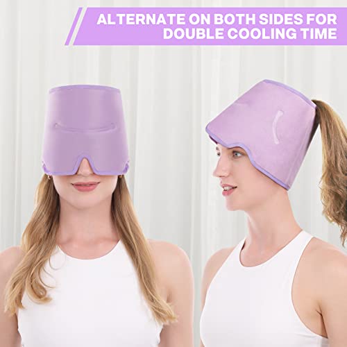 Luguiic Headache & Migraine Relief Wrap Hat Eye Mask Long Lasting Cooling Hot & Cold Gel Ice Compress Therapy for Tension Relief, Stress, Pain Relief, Stretchy, Comfortable with Velcro Closure Purple