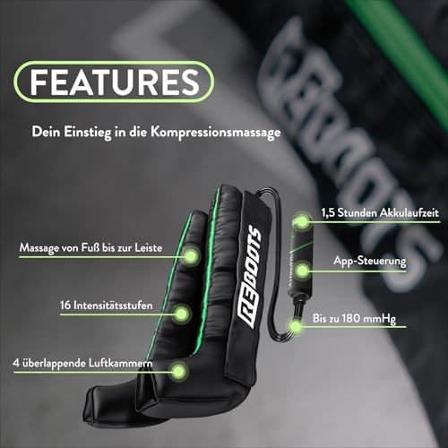 Reboots Go Lite Boots - Leg Massager | 180 mmHg | 4 Overlapping Chambers | For Home & On the Go | Muscle Recovery | XL