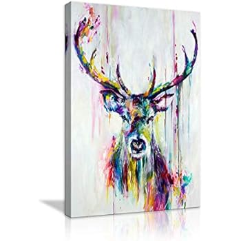 Animal Poster Abstract Print Watercolor Deer Head Stag Wall Art Canvas Painting for Home Office Living Room Wall Decor Framed Ready to Hang