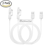 Lightning Cable, [ Apple MFi Certified ] PeleusTech® 3ft 2-in-1 [ 2 Pack ] Lightning Micro USB Cable, Sync Data and Cable Charging Cord for iPhone 6(4.7) Plus(5.5) 5C 5S 5, iPad Air,mini, mini 2, 4th Generation, iPod Touch 5th Generation, Galaxy S6 S5 S4 S3, HTC, Huawei, Motorola, Nokia and Other Android Phones Tablets (White)