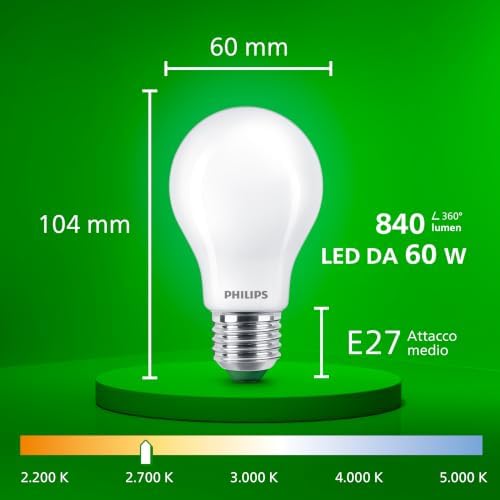 LED Lampadina Goccia Classe A Ultra Efficiente a Risparmio Energetico, Vetro Smerigliato, 60W, E27, Luce Bianca Calda, Non Dimmerabile