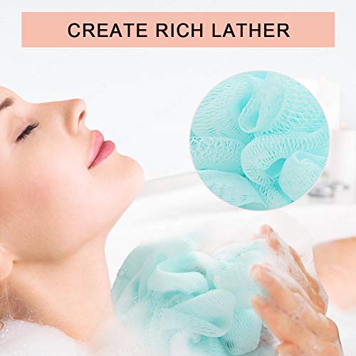 Loofah Bath Sponge,Shower Pouf Exfoliating Body Scrubber Ball Double Mesh Pouf Bath Sponges for Women and Men (Pack of 3, Multi Color)