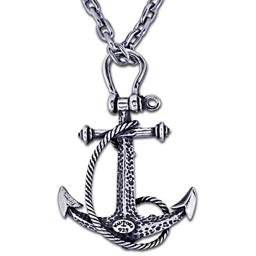 Nautora Heavy Weight Fouled Anchor Pendant Crafted in Sterling Silver by J with 24" Necklace Chain