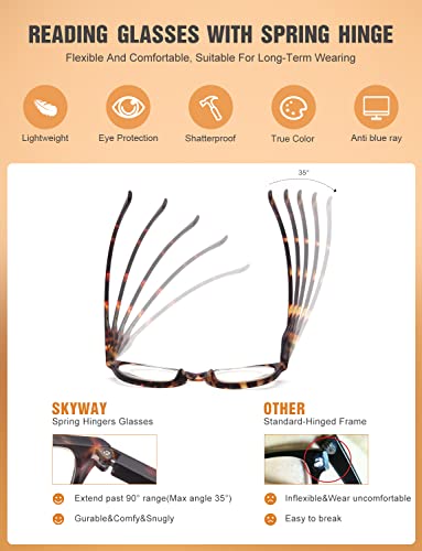 SKYWAY 5 Pack Reading Glasses Blue Light Blocking, Stylish Eyeglasses Women Men （+3.0）