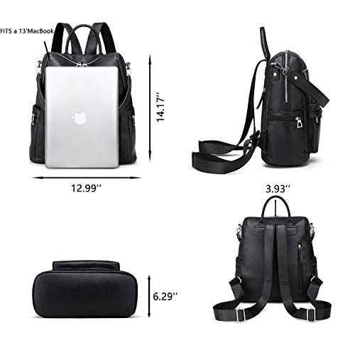 LING SHUIWEN Damen Rucksack Geldbörse Leder Cabrio Damen Rucksack Mehrzweck Design Leder Rucksack Große Reisetasche Damen Umhängetaschen Crossbody Umhängetasche Schwarz