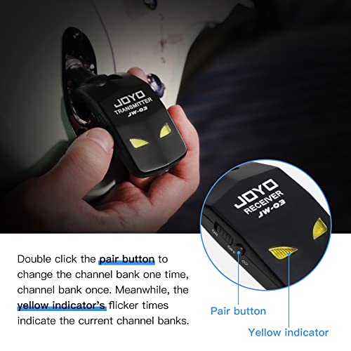 JOYO - Sistema de Guitarra inalámbrico de 2,4 GHz, 4 Canales, Receptor transmisor inalámbrico de Audio Recargable para Instrumentos eléctricos de Guitarra y bajo (JW-03)
