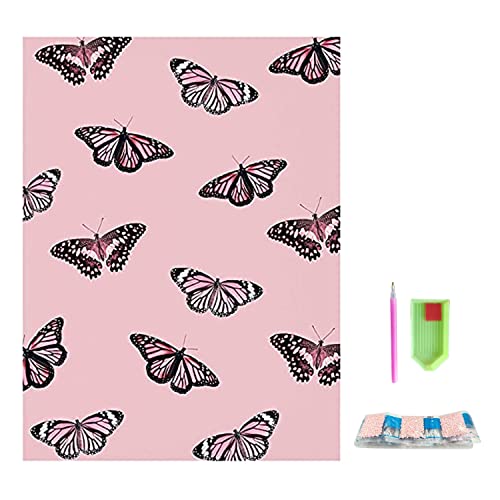 Pink Butterfly Diamond Painting Kits,5D Diamond Dotz Kits Valentine's Day Gifts for Wife Mother,Round Rhinestone,DIY Tool Kit Art Supplies,Pink Butterfly Wall Decor Prints for Home Gifts(12”x16”）