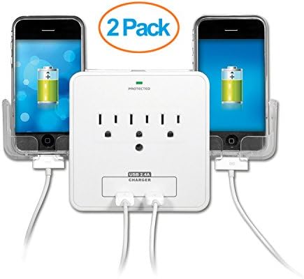 Yubi Power Multi USB Charging Station for iPhone 5- Dual Side Slide Out Smartphone Holder - 2 USB Ports Plus 3 Surge Protection Power Outlets - Slim and Compact - 2 Pack