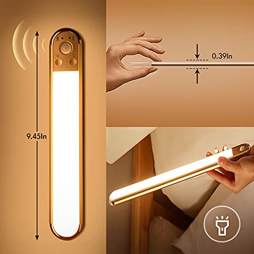 Under Cabinet Lighting Wireless Motion Sensor, LED Closet Lights Battery Operated, Stick-on Anywhere LED Under-Counter Light Fixture, Gold Closet Light for Kitchen USB 3 Colors Touch Control