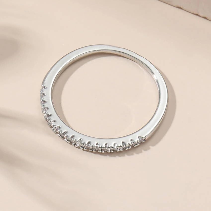 Dainty Single Row Cubic Zirconia Stackable Band Ring for Women - Sparkling Everyday Jewelry