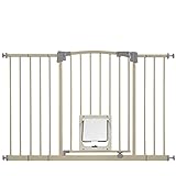 Paws & Pals Dog Gate Multifunctional Indoor Metal Baby Barrier - Adjustable Tall-Wide Fence for House Doorway with Lockable Pet Door Flap- 53