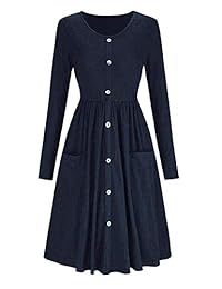 MisloOK - Vestido de manga larga para mujer con bolsillos