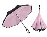 Inverted Umbrella Double Layer Windproof UV Protection Sun&Rain Car Reverse folding Umbrellas Cute Travel Umbrella Manually Rain Windproof Anti-UV Star Flower Umbrella for Easy Carrying Pure-Pink