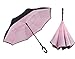 Inverted Umbrella Double Layer Windproof UV Protection Sun&Rain Car Reverse folding Umbrellas Cute Travel Umbrella Manually Rain Windproof Anti-UV Star Flower Umbrella for Easy Carrying Pure-Pink