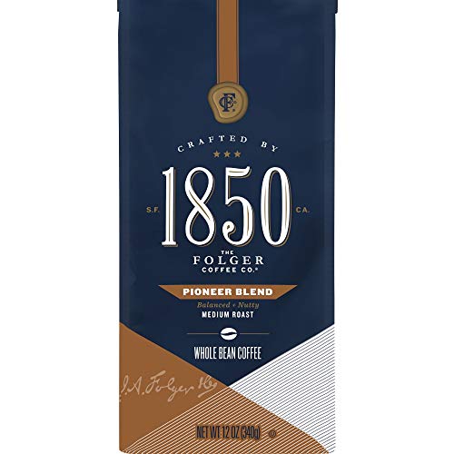 1850 by Folgers Coffee Pioneer Blend Medium Roast Whole Bean Coffee, 12