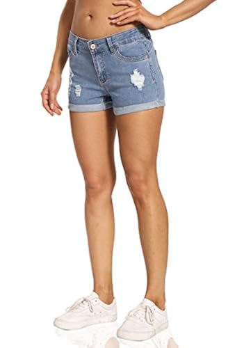 Women's Mid Rise Ripped Denim Shorts - Stretchy Jean Shorts With Folded Hem For Summer Casual Wear - View #5