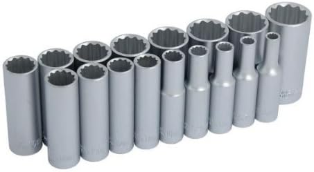 Neilsen CT0874 17pc 3/8in Drive Deep Socket Set 12 Point Flank Drive Sizes 6-22mm Chrome Vanadium, Silver