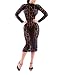 Sexy Womens Black Floral Lace Long Sleeve Bodycon Evening Cocktail Mini Dress (US L, Black)