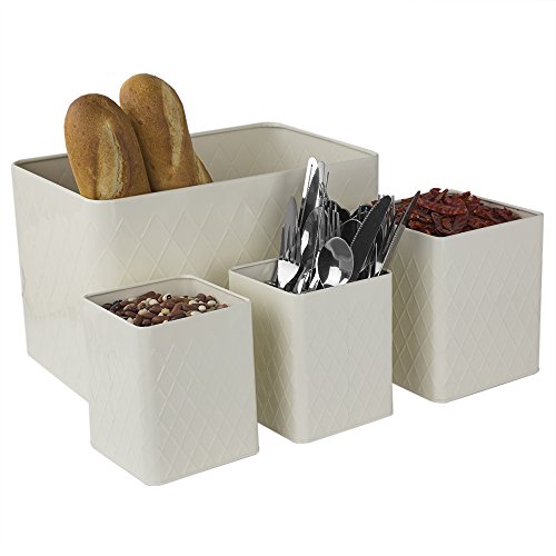 Home Basics CS47554 Trellis Tin, Ivory Bread Box, One Size