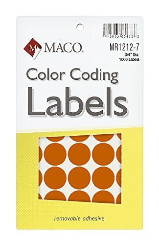 UPC 015965054722, MACO Orange Round Color Coding Labels, 3/4 Inches in Diameter, 1000 Per Box (MR1212-7)