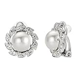 Yoursfs 18k White Gold Plated Sunflower Pearl Clip on Earring for Bridal Wedding Party Jewelry