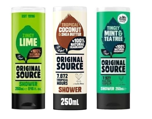 MM Original Source Shower Gel 250ml Variety 3 Pack (Lime, Coconut, Mint) - Vegan, Refreshing, Natural Fragrances, Hydrating Shower Gel