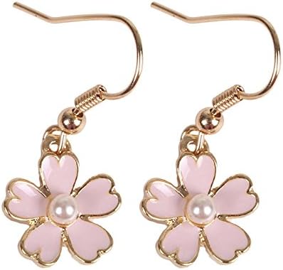Daisies Pink Cherry Blossoms Sakura Tangerine Red Hearts Green Eyes Cat Drop Earrings For Women Girl (Sakura)
