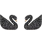ICONIC SWAN black perforated earrings, made from Swarovski diamonds