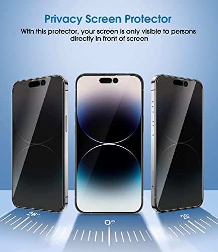 Tempered Privacy Glass Screen Protector for iPhone 14 Pro Max [Case Friendly], Anti Spy Tempered Glass Accessories 2 Packs