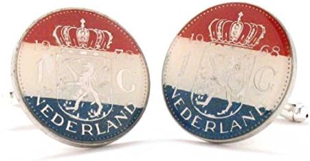 Netherlands Coin Cufflinks Cuff Links Flag Souvenir Nederland Dutch Holland Wind Mill Crest Vintage Hand Painted Amsterdam Rotterdam Tulips