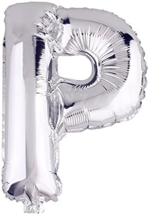 Glanzzeit 32 Inch Silver Foil Balloons Letters A to Z Numbers 0 to 9 Wedding Holiday Birthday Party Decoration (Letter P)