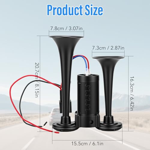 HISUEKIG 12V Car Horn, 600Db Double Trumpet Truck, Super Loud Electric Air Horn with Compressor, Rich Bass and Sharp Sounds, Easy Installation, for Car Truck Boat Motorcycle