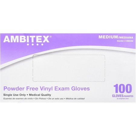 Ambitex Vinyl Powder-Free Exam Gloves Medium Box of 100 