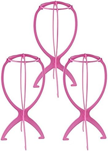 LOAVER Durable Wig Stand Collapsible Wig Holder Satble Wig Display Tools, Pack of 3(Pink).