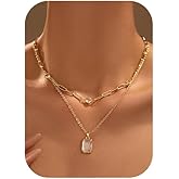 VANGETIMI Gold Layered Pendant Necklaces for Women 14k Gold Plated Crystal Choker Necklace Paperclip Rhinestone Necklace Party Prom Jewelry